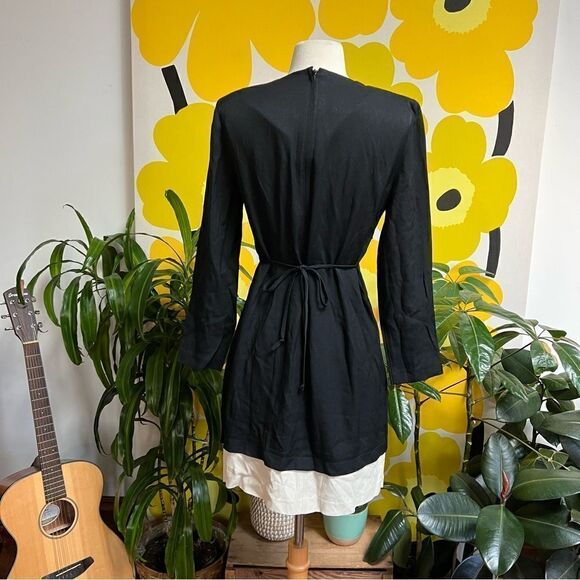 Vintage 1970s Shawl Colllar Twofer Embroidered Tie Back Mini Dress - Picture 4 of 8